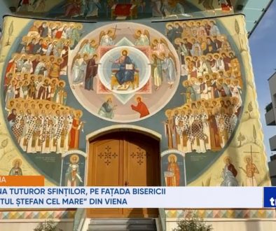 Icoana Tuturor Sfinților, pe fațada Bisericii „Sfântul Ștefan cel Mare” din Viena
